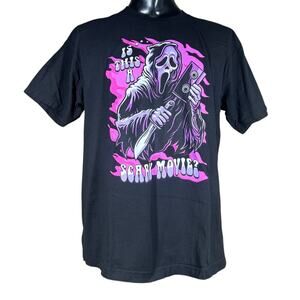 Scream Ghostface Is This A Scary Movie Black Purple Vaporwave Style T-Shirt XL